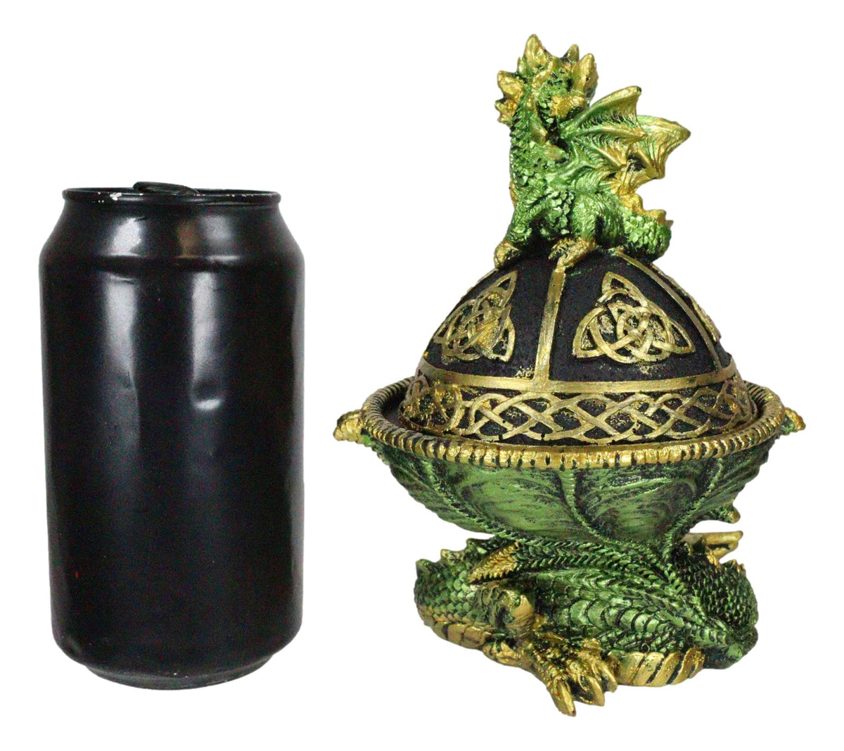 Green Dragon Mother With Hatchling On Celtic Knotwork Dome Egg Decorative Box