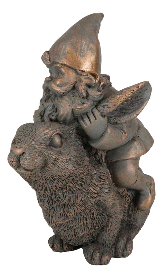Whimsical Adventure Mr Gnome Dwarf Riding Rabbit Hare Figurine Fairy Garden
