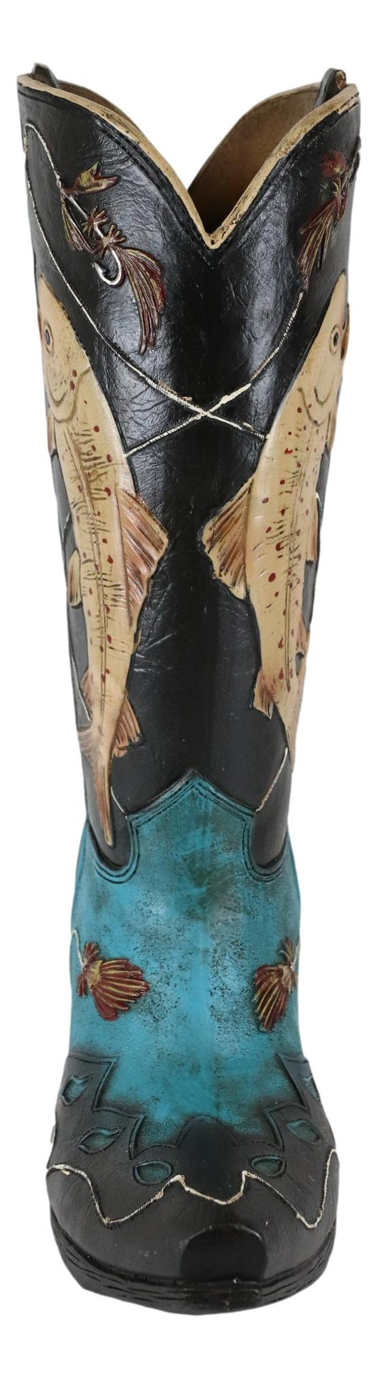 Western Fishing Angler Bass Fishes Cowboy Cowgirl Boot Vase Planter Figurine - Ebros Gift