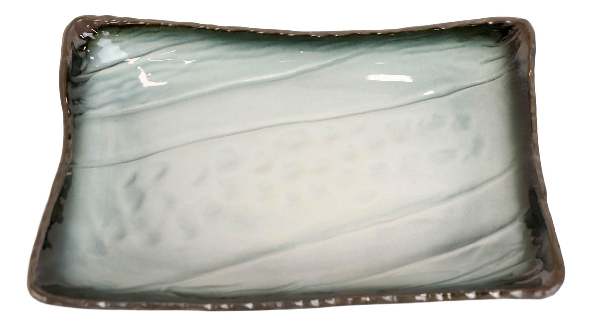 Pack Of 5 Ceramic Zen Blue Dinner Salad Sushi Entree Curved Platter Plate 10.5"L