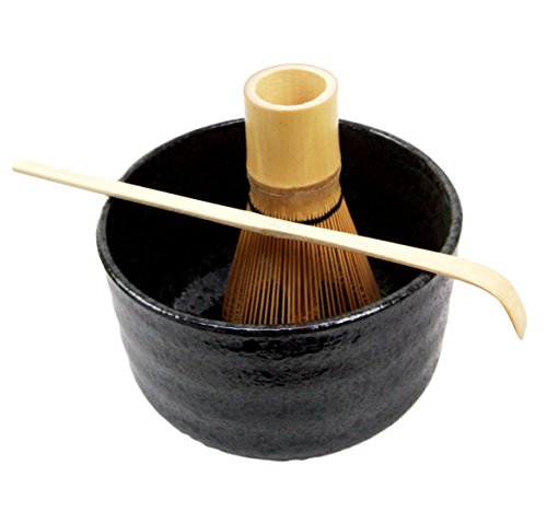 Ebros Gift Traditional Japanese Black Matcha Tea Ceremony Set With Wooden Whisk and Spoon