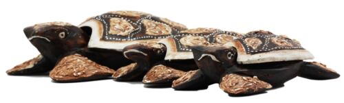 Balinese Wood Handicrafts Carved Shell Turtle Family Ashtray Box Figurine Set