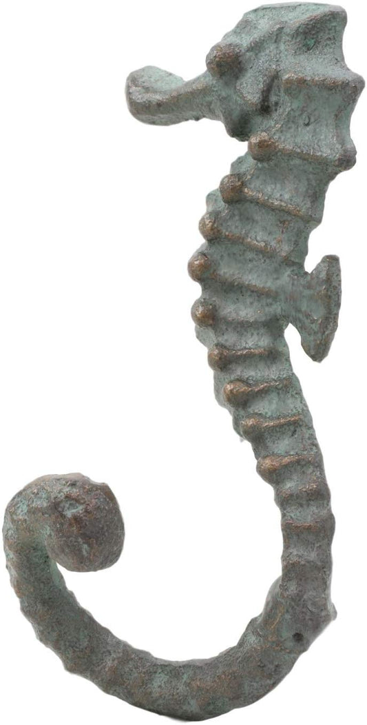 Ebros Cast Iron Nautical Seahorse Wall Mounted Coat Hooks Set of 2 Hangers Decor
