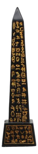 Ebros Egyptian Temple of Ra Gold Black Luxor Obelisk With Hieroglyphs Statue 8"H