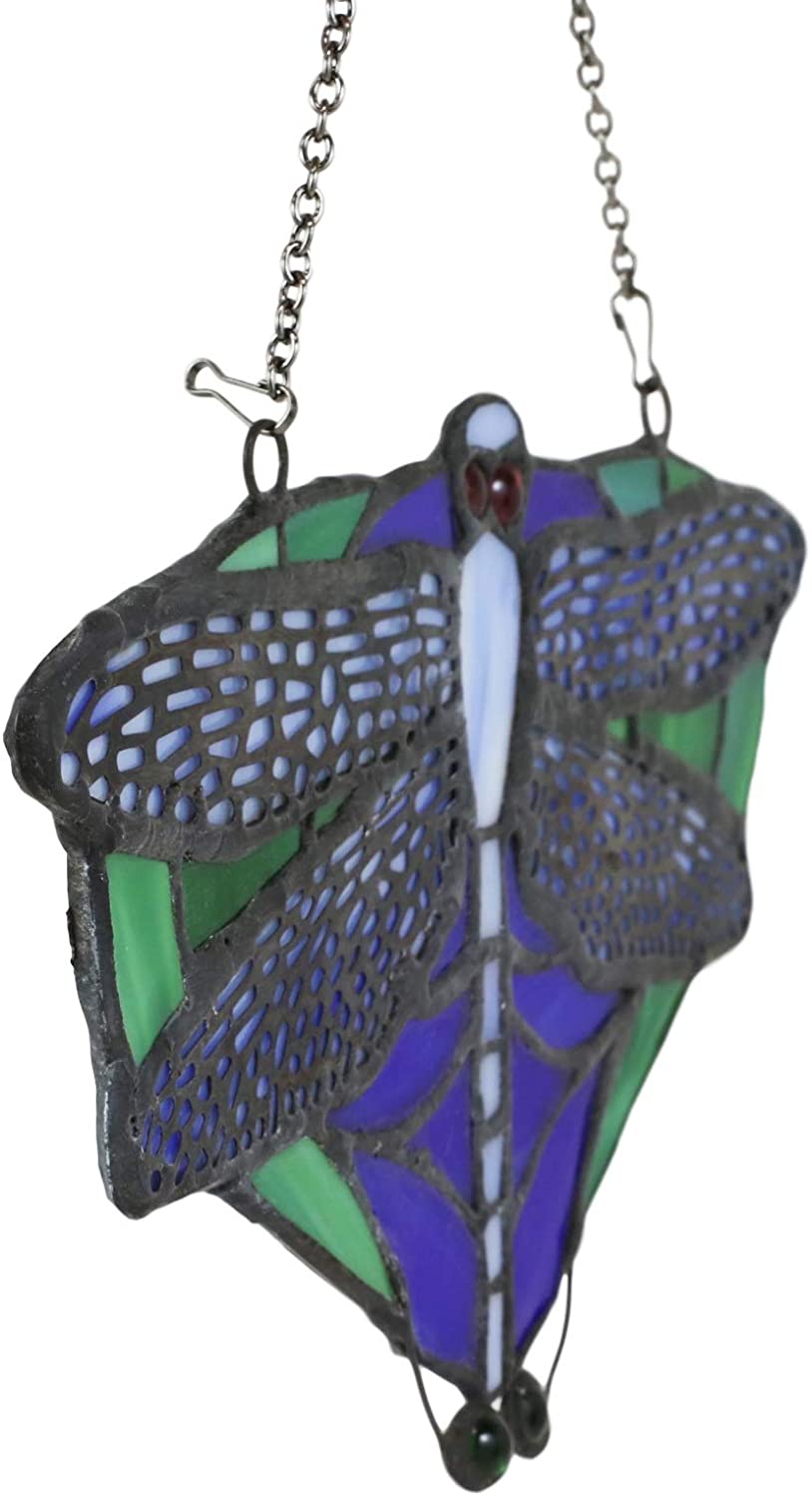 Ebros Tiffany 7.25" W Dragonfly Insect Suncatcher Stained Glass Art Panel Wall