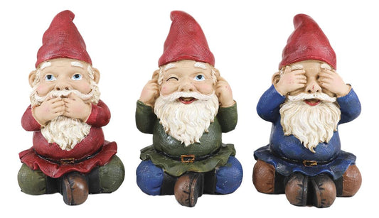 Ebros Whimsical See Hear Speak No Evil Gnomes Statue 4"H Set Of 3 Wise Gnomes - Ebros Gift