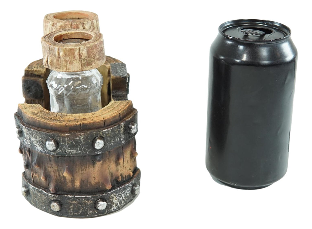 Rustic Western Star Cross With Faux Wood Barrel Base With Salt & Pepper Shakers