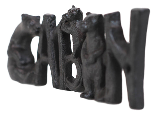 Rustic Western Black Bears And Cub With Logs CABIN Cast Iron Wall Sign Decor
