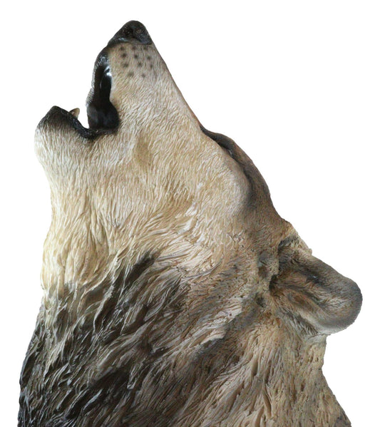 Large Wildlife Sitting Alpha Wolf Howling At The Moon Statue Decor 33.25" Tall