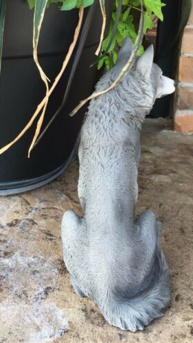 Majestic Mythical Sitting Gray Alpha Wolf Statue Figurine Timberwolves Decor