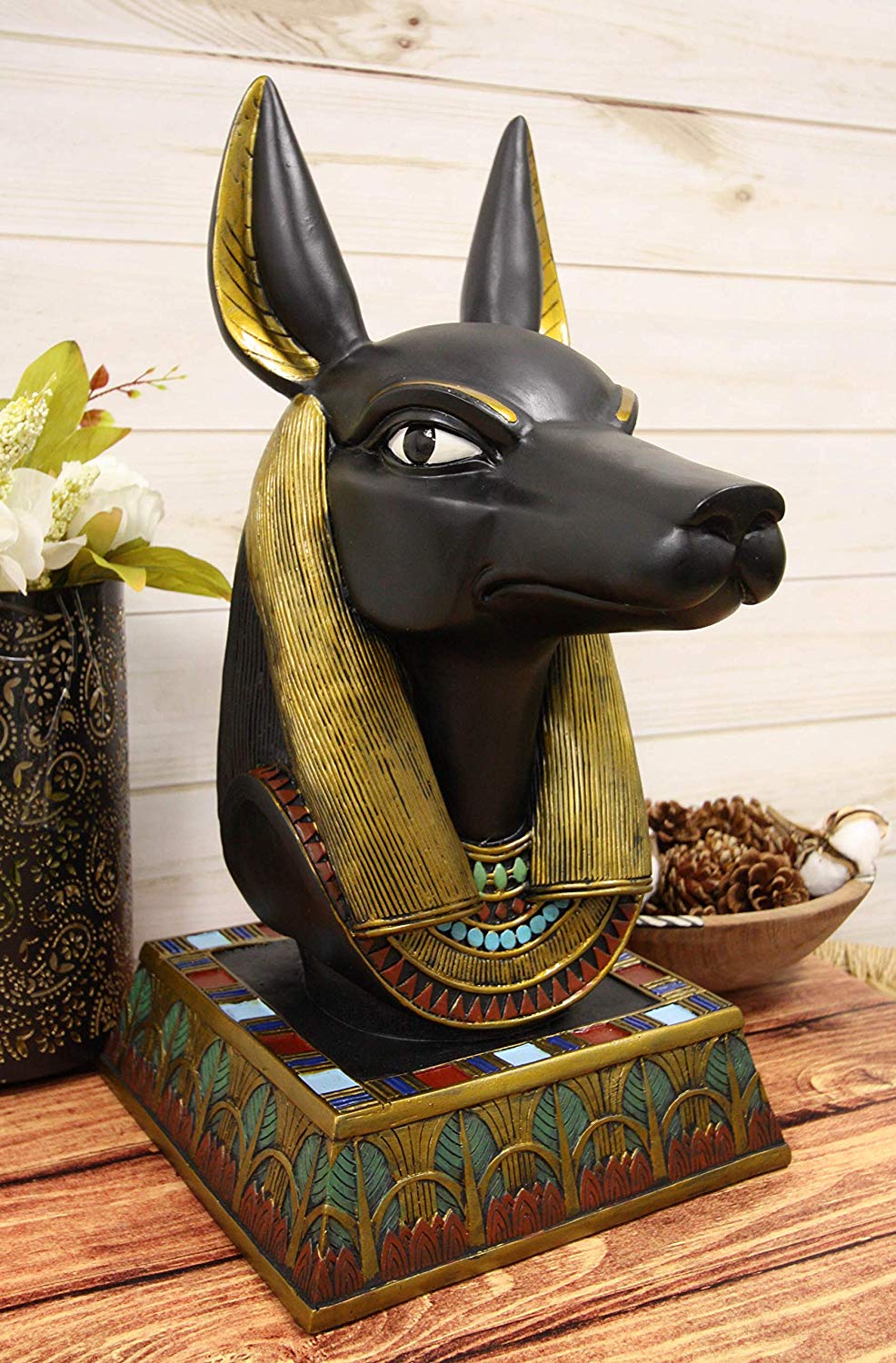 Black and Gold Large Ancient Egyptian God of The Dead Anubis Bust Statue 17.75"H