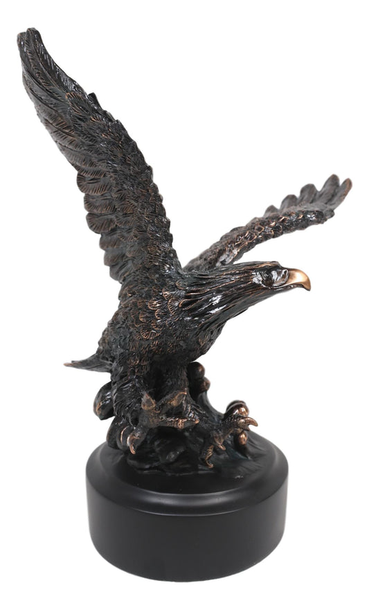 Wings of Glory Bald Eagle Swooping Over Stormy Ocean Waves Electroplated Statue - Ebros Gift