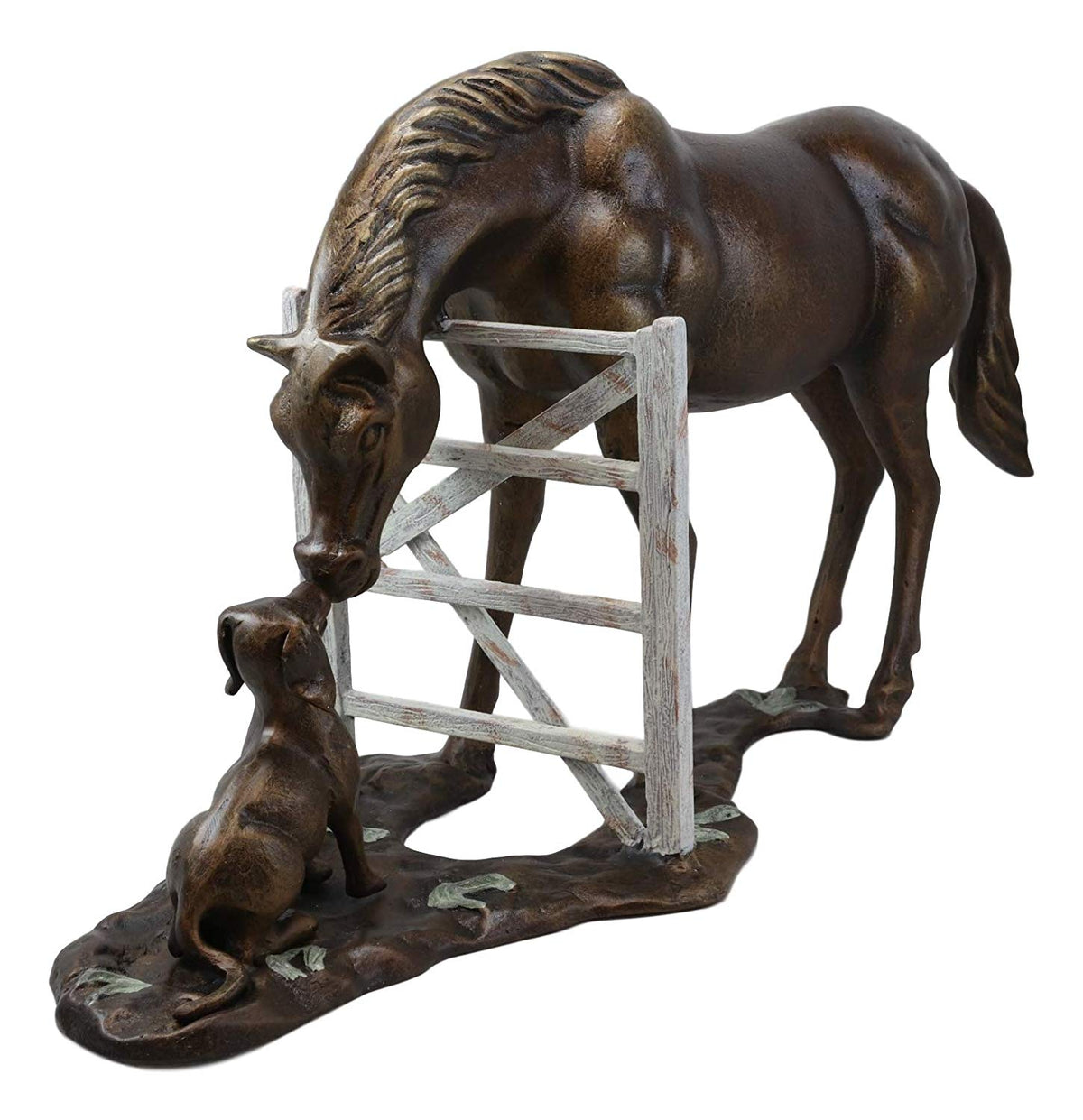 Ebros Gift Fine Aluminum Metal Large Countryside BFF Buddies Horse and Dog by Barn Fence Garden Statue 25.75" Long Friendship Stallion Horses Dogs Animal Farm Western Rustic Country Decor Sculpture