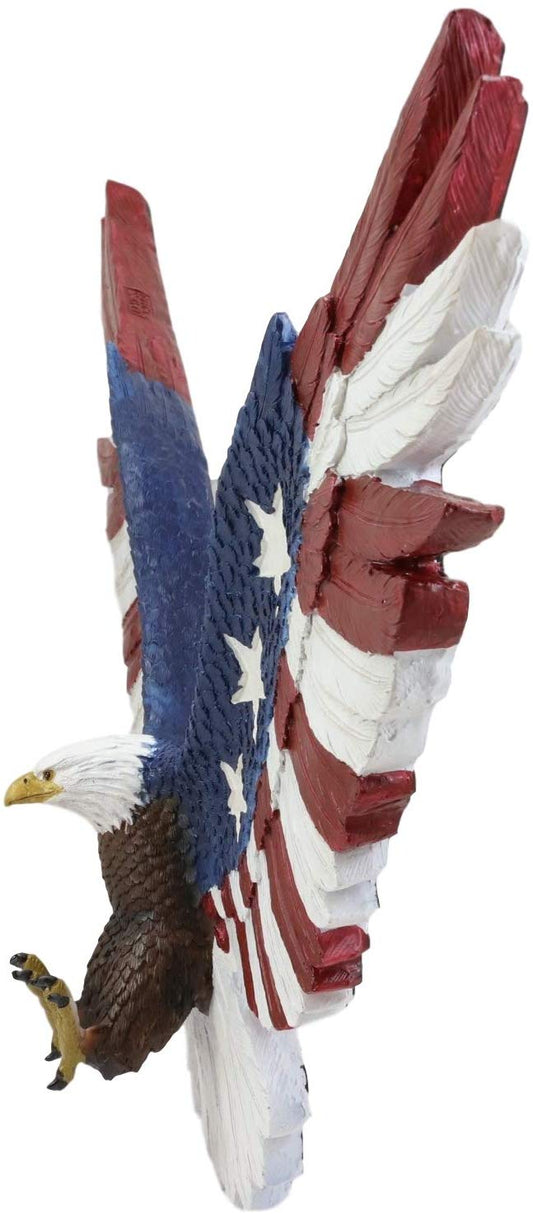 Ebros Large Flying American Flag Tattoo Bald Eagle Wall Sculpture 22" Long Decor