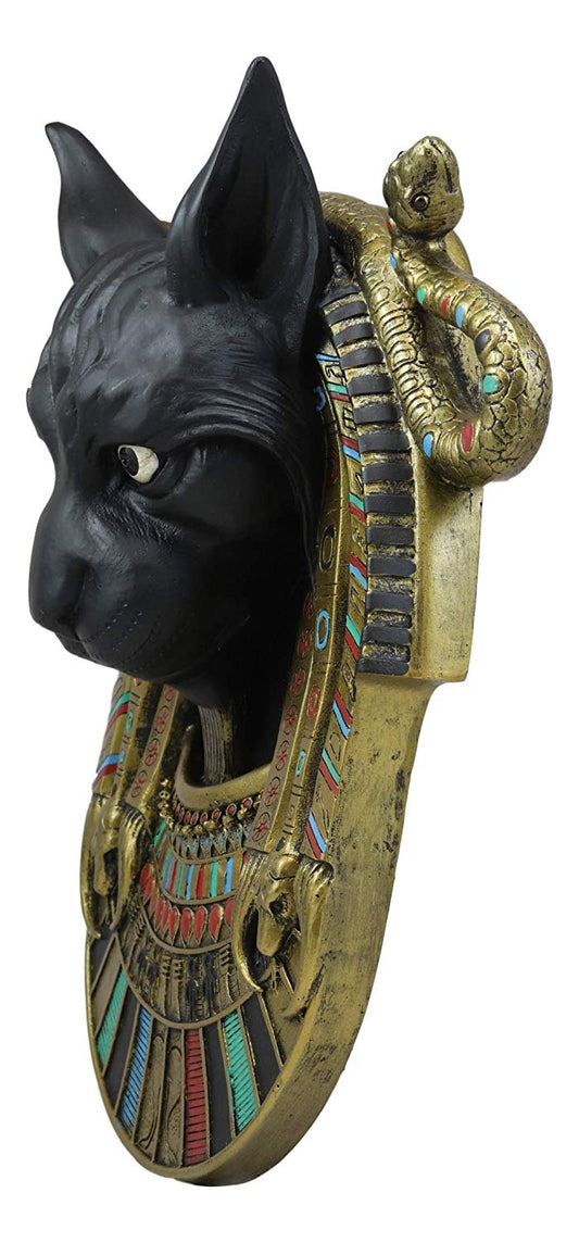 Ebros Gods and Goddesses of Egypt Bastet Cat Deity with Two Uraeus Cobras Wall Decor Sculpture Figurine 12" Tall Ubasti Egyptian Patron of Protection Health and Sensual Pleasure Home Decor Statue - Ebros Gift