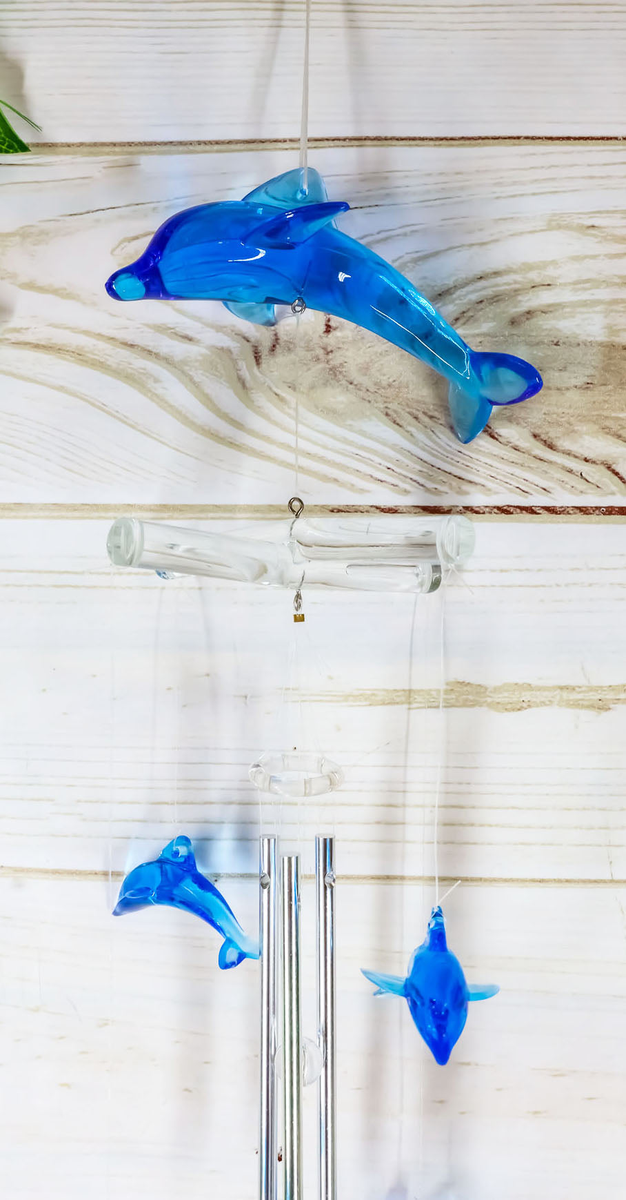 Ebros Nautical Marine Blue Swimming Dolphin Wind Chime 22" Long Acrylic Glass with Aluminum Rods