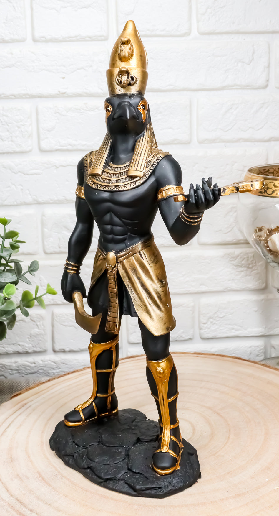 Ancient Egyptian Theme Falcon Horus Ra Holding Ankh Statue God Of War Sky Decor