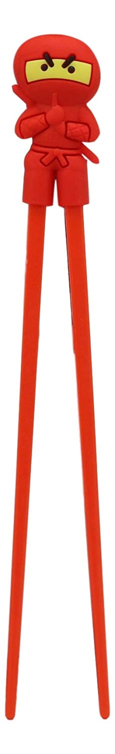 Japanese Red Ninja Reusable Training Chopsticks Set With Silicone Guide Hinge - Ebros Gift