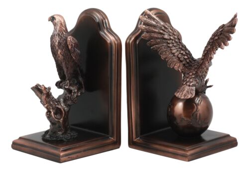 Wings of Glory American Bald Eagle Bookends Pair Bronze Electroplated Figurine