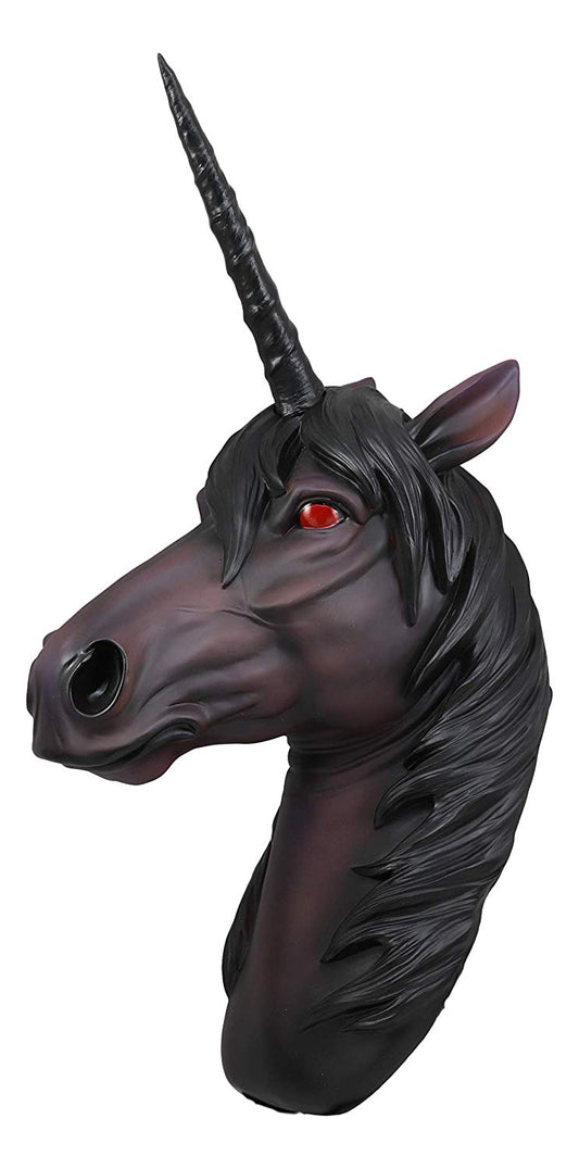 Ebros 'Nightmare' Night Shade Dark Unicorn Wall Head Mount Decor 3D Figurine Ancient Rampart Fabled Steed Black Horned Unicorns with Red Blood Eyes Hanging Decorative Plaque
