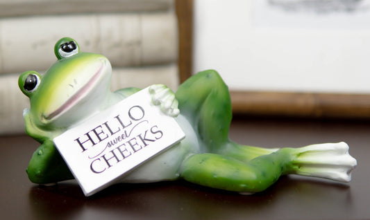 Corny Green Frog With Hello Sweet Cheeks Sign Decorative Toilet Topper Figurine - Ebros Gift