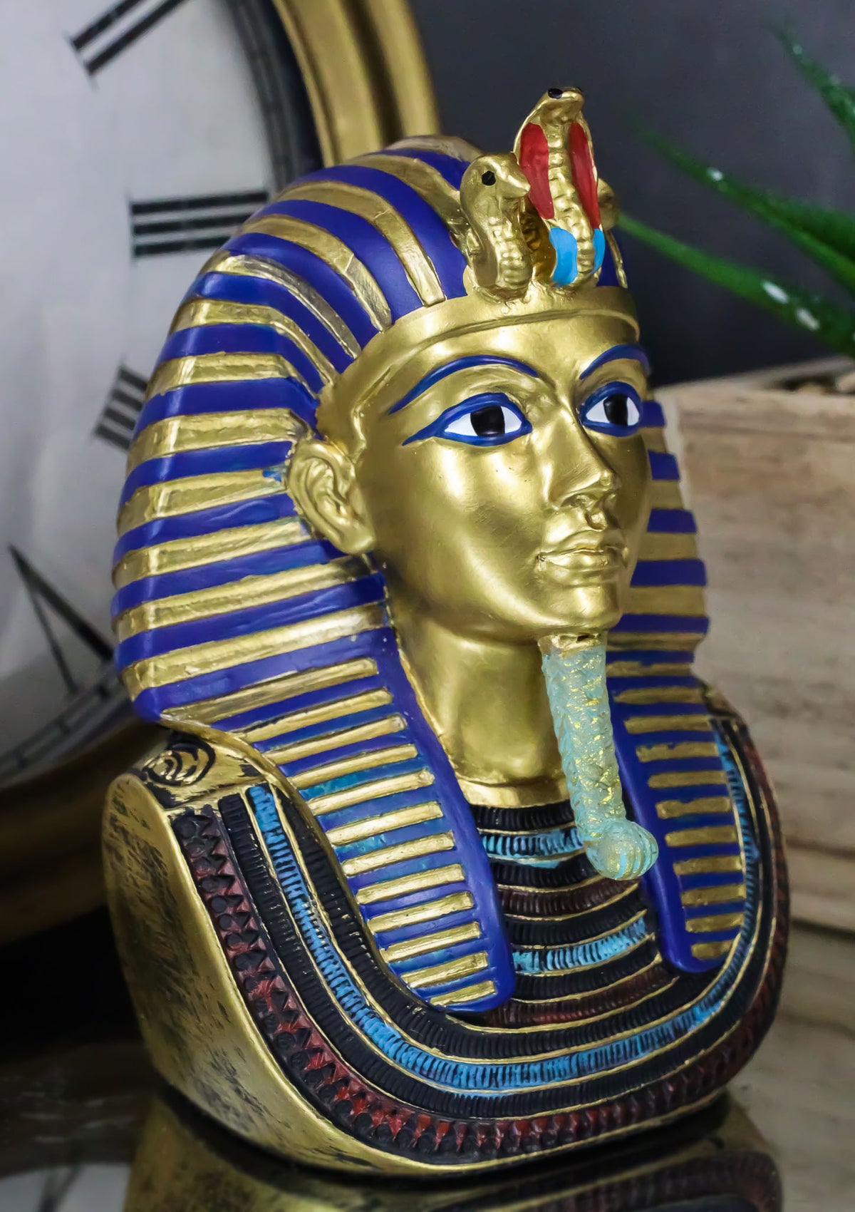 Ebros Golden Cobra Mask of Pharaoh Egyptian King Tut Bust 4.25"H Figurine