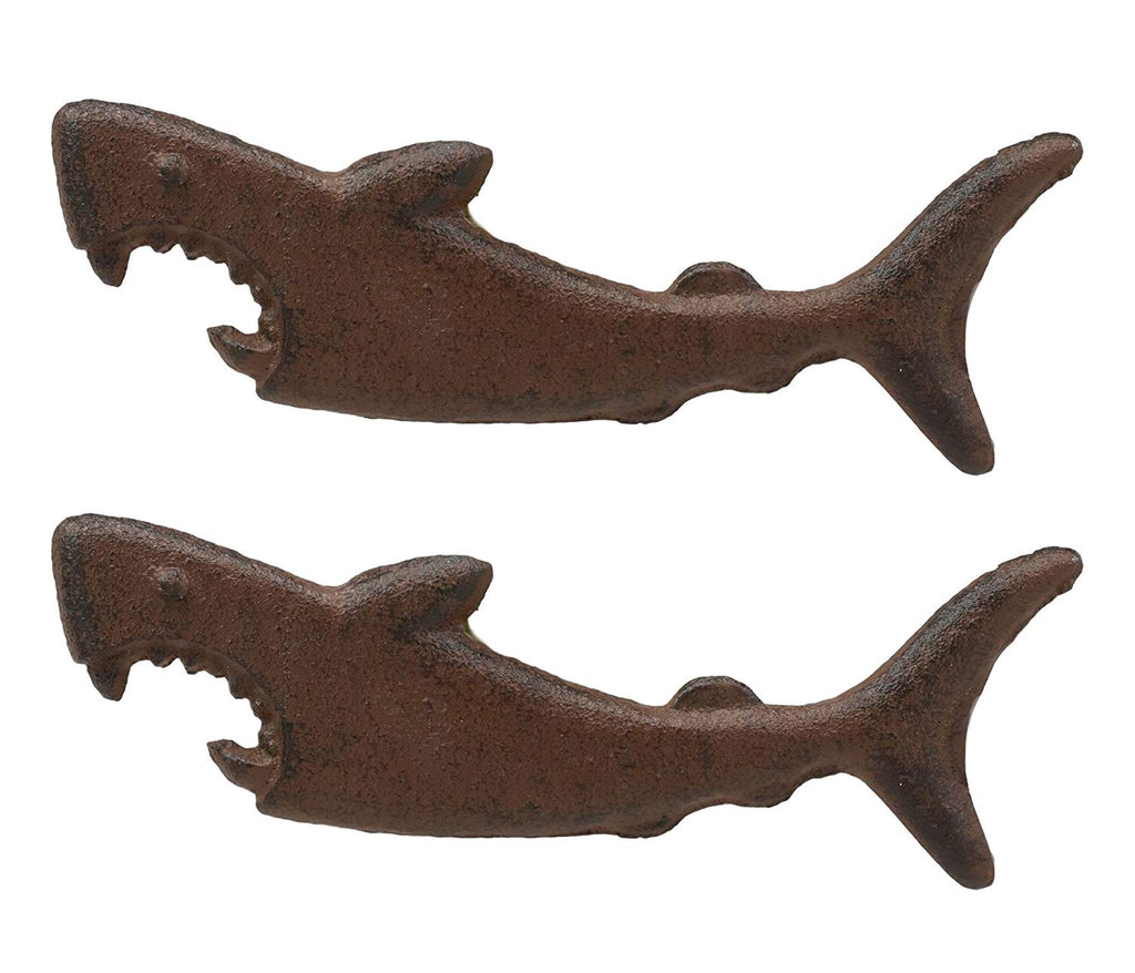 SET OF 2 Cast Iron Nautical Attacking Jaws Great White Shark Beer Bottle  Opener