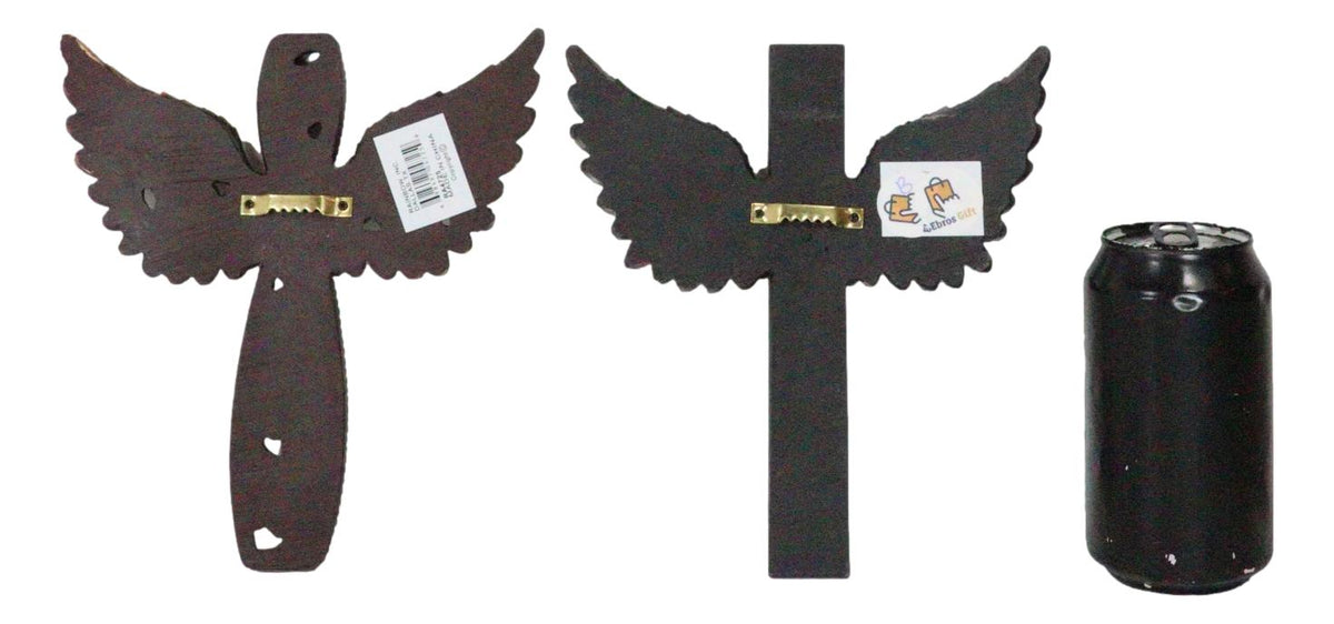 Set of 2 Petite Rustic Western Silver Gold Angel Wings Faux Leather Wall Crosses