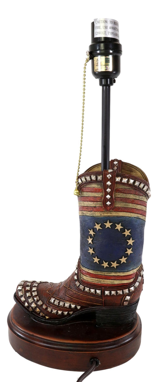 Western Patriotic American Flag Stars Stripes Cowboy Boot Table Lamp With Shade