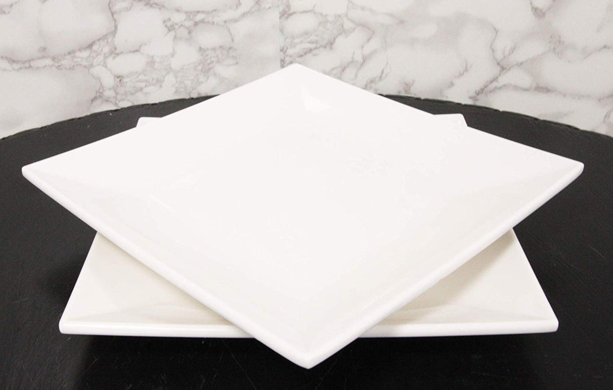 11" White Melamine Modern Square Serving Dinner Plates or Dish Platters Set of 2 - Ebros Gift