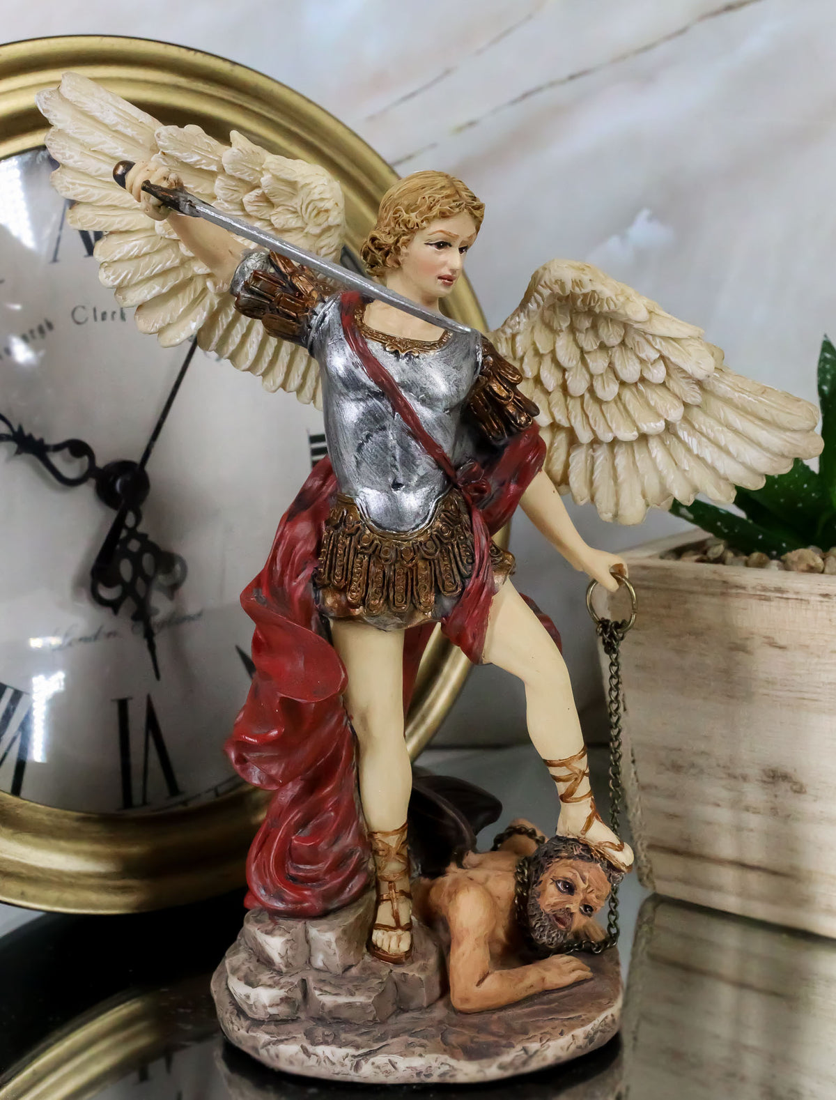 Ebros Saint Michael Defeating Satan Figurine Archangel Michael Small 6.25" H