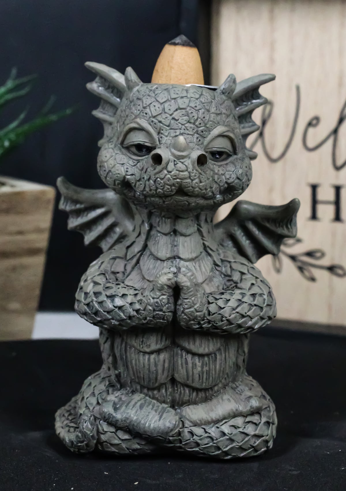 Zen Inner Peace Whimsical Garden Dragon Yoga Meditation Backflow Incense Burner