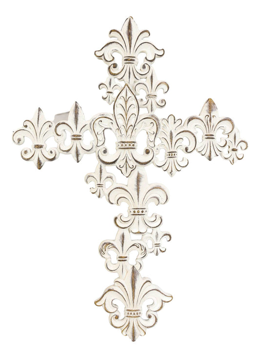 Rustic Vintage Southwestern Tuscan Fleur De Lis Filigree Scroll Art Wall Cross