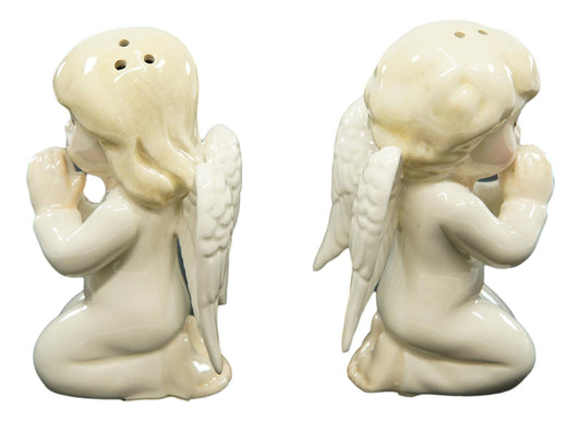 Ebros Nostalgic Praying Boy And Girl Angels Magnetic Ceramic Salt Pepper Shakers Set