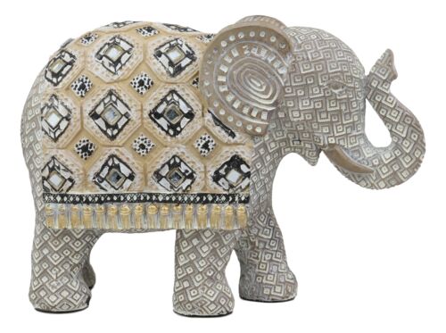 Ebros Large Gold Accent Mosaic Design Noble Elephant With Trunk Up Statue 9"L