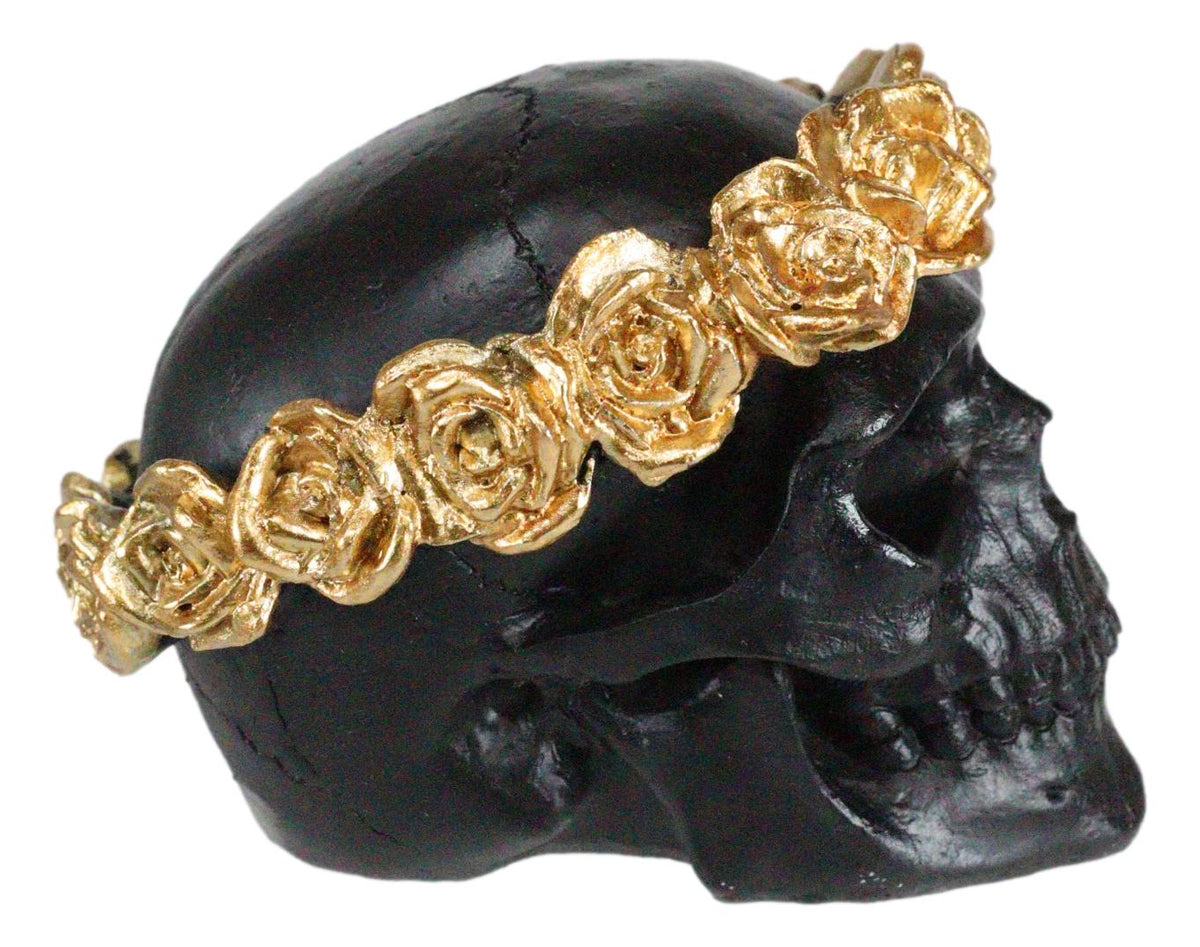Day of The Dead Copper Rose Laurel Black Skull Figurine DOD Sugar Skull Decor - Ebros Gift