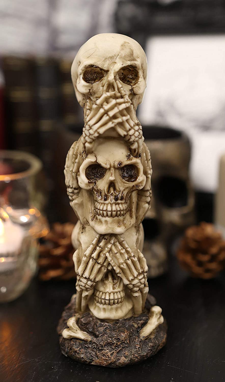 Ebros Triple Stacked Funny See Hear Speak No Evil Skulls Figurine