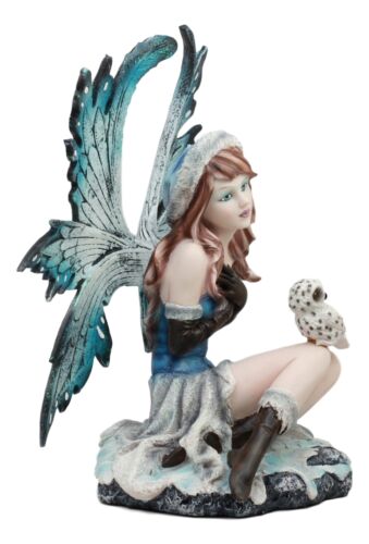 Large 11.5"Tall Blizzard Winter Fairy With White Snow Owl Statue Faerie Garden - Ebros Gift
