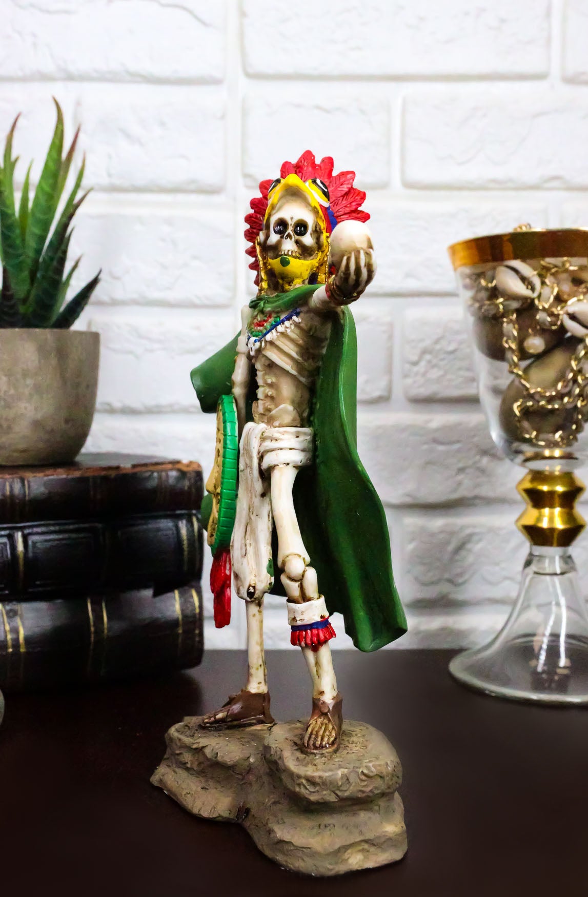 Tenochtitlan Aztec Eagle Warrior Skeleton Statue Day of The Dead Skull Phantom - Ebros Gift