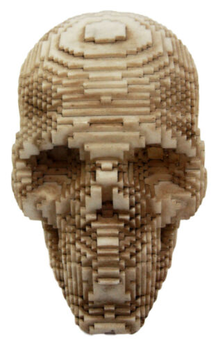 Ebros Gift 3D Pixel Skull Figurine 5"L Cubic Voxel Gamer Skull Skeleton Decorative Sculpture (Brown) - Ebros Gift