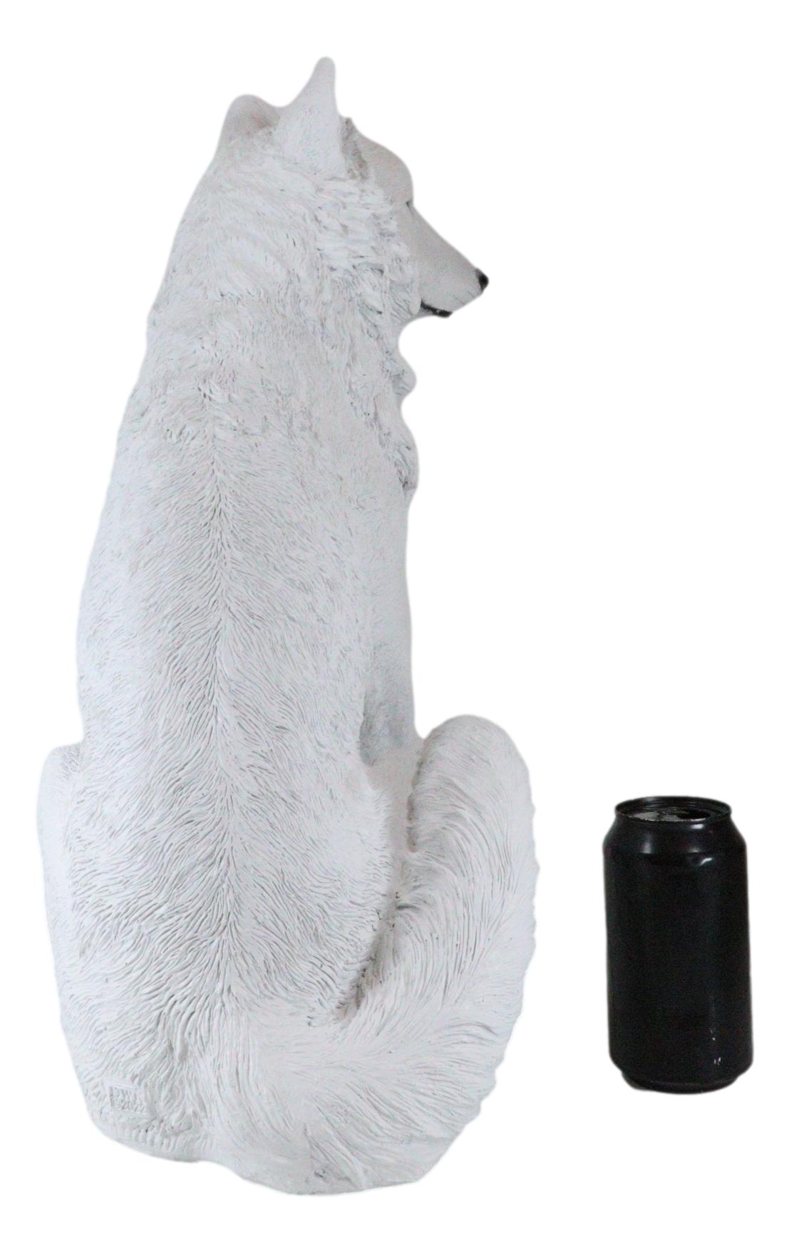 Ebros Large Artemis Wildlife Sitting Alpha Albino Ghost White Wolf Statue 20.5"H - Ebros Gift