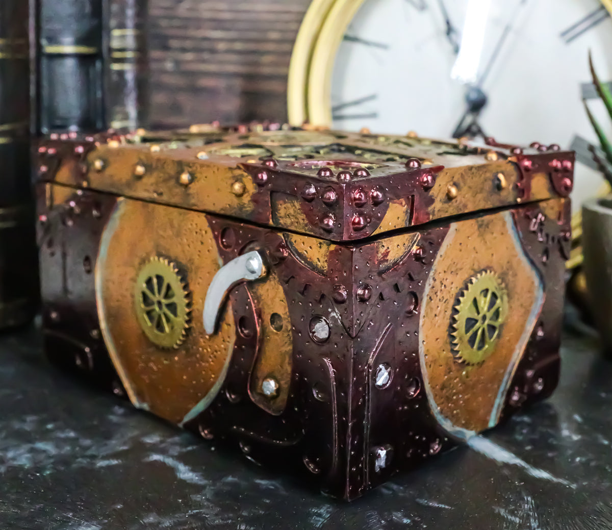 Ebros Steampunk Mechanical Gears Clockwork Jewelry Box Figurine 5"L Science Fiction