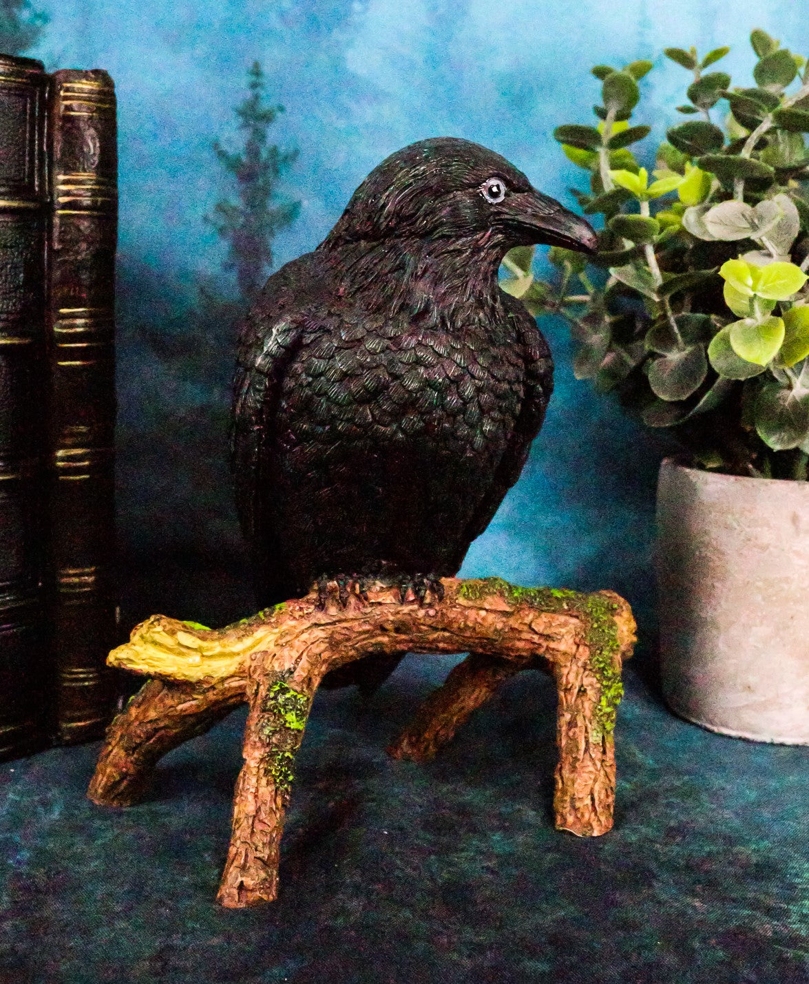 Ebros Gift Gothic Raven Crow Perching On Tree Branch Scavenger Bird Figurine 5.75" High