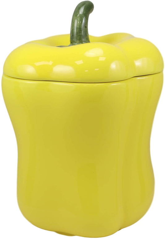 Ebros 10" H Ceramic Yellow Bell Pepper Vegetable Canister Container Jar With Lid - Ebros Gift
