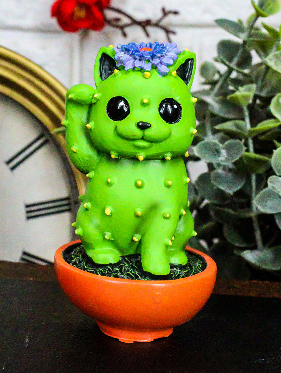 cat succulents Ebros Maneki Neko Kitty Cat Faux Succulent Cactus With Flower In A Pot– Ebros Gift