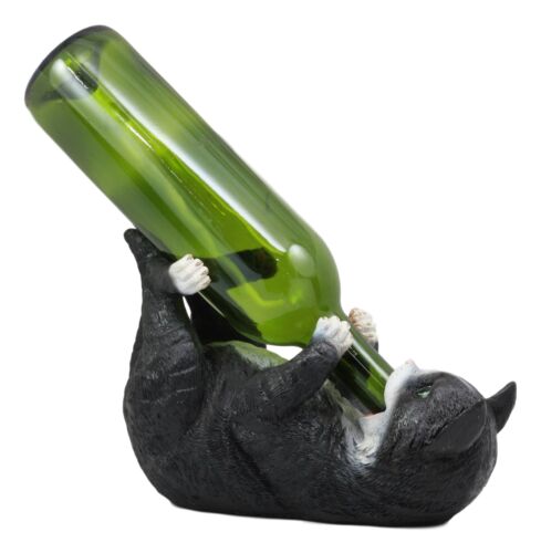 Ebros Feline Black and White Tuxedo Cat Wine Bottle Holder Caddy Figurine - Ebros Gift