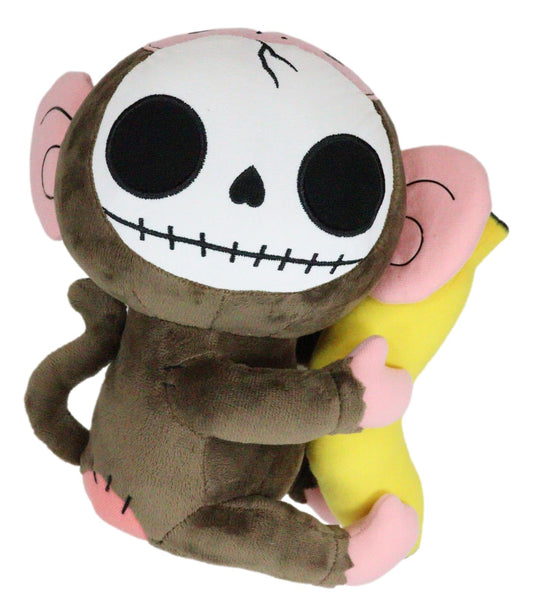Furry Bones Skeleton Pink And Brown Baby Monkey Banana Plush Toy Doll 10" Tall - Ebros Gift