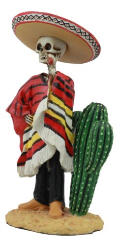 Day Of The Dead Skeleton El Bandito With Poncho Sombrero Puffing Cigar Statue