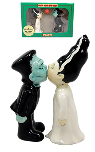 Ebros Gift Day Of The Dead Mr & Mrs Frankenstein Monster Ceramic Salt Pepper Shakers Figurine Set - Ebros Gift