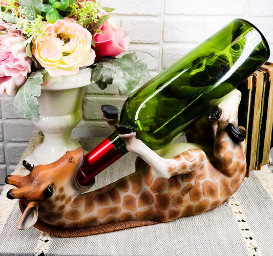 Safari Giraffe Wine Bottle and Salt and Pepper Shakers Holder Kitchen Figurine - Ebros Gift